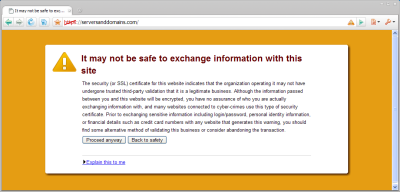 Comodo Dragon displaying a warning when visiting a domain-validated SSL site